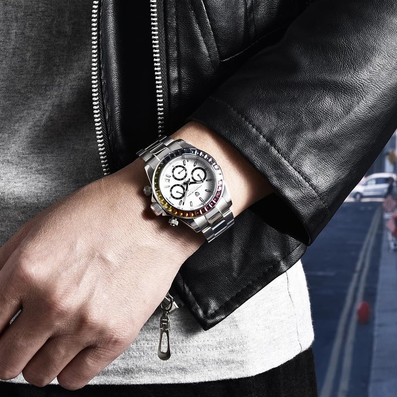 Pagani Design 1644 Men's Chronograph Watch with Rainbow Crystal Bezel and Panda Dial - Image 5